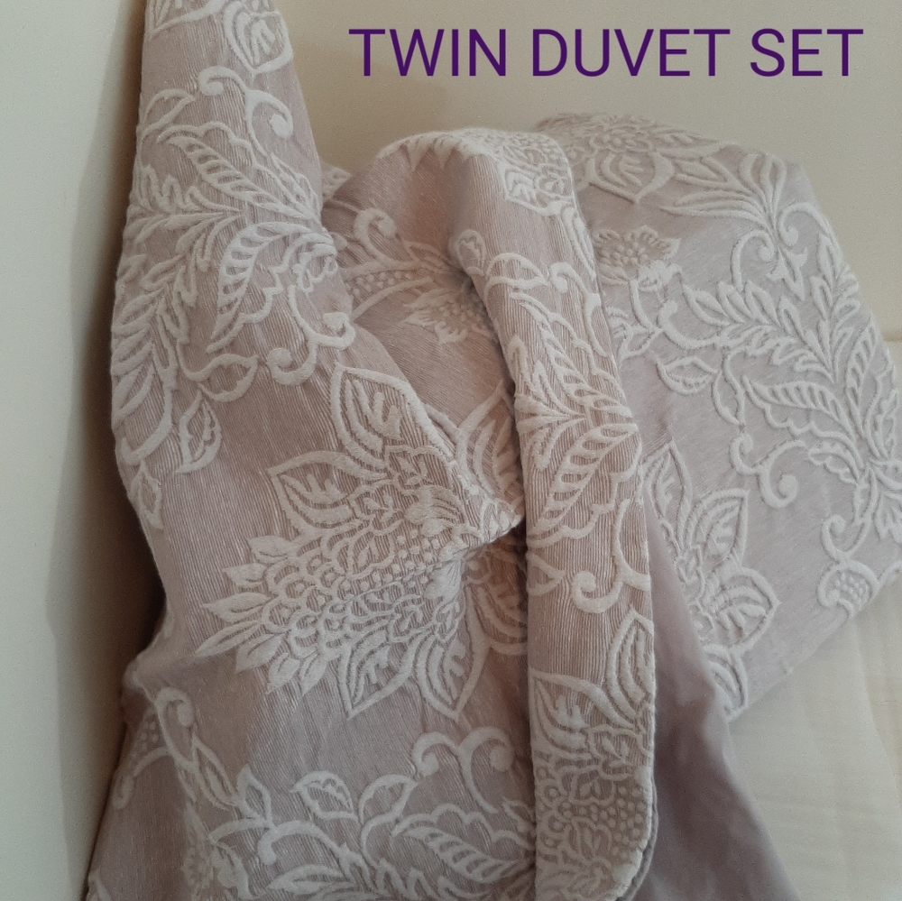 EXTREME LINEN DARTFORD BRIDGE Twin Reversible Cotton Duvet Cover 2 pc set Lilac